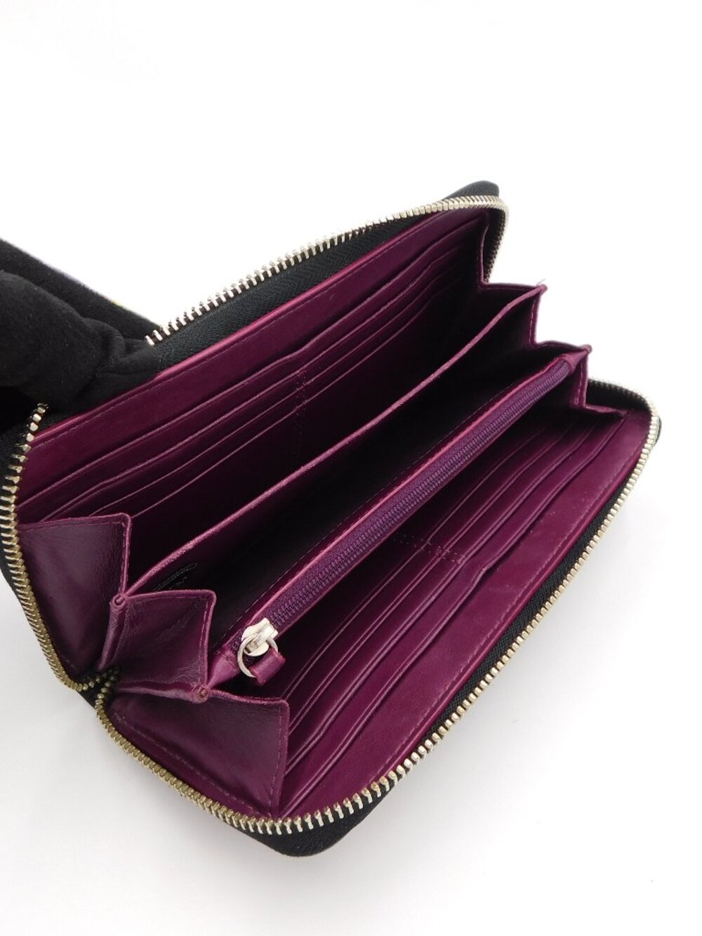 Coach Zoe Double Buckle Zip Around Clutch Wallet | Black Leather | Purple | VGUC - Picture 9 of 14